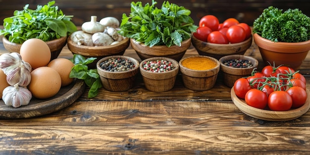 fresh ingredients on wooden table